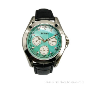Custom Stainless Steel Lady Watch Fashion Genuine Leather Band Wrist Watch